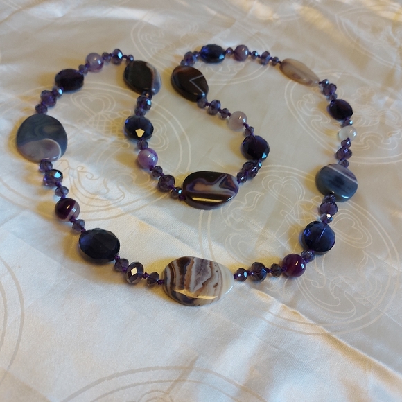 Vintage Amethyst Agate Crystal Purple Lavender Long Necklace 20s to 60s - Picture 4 of 9